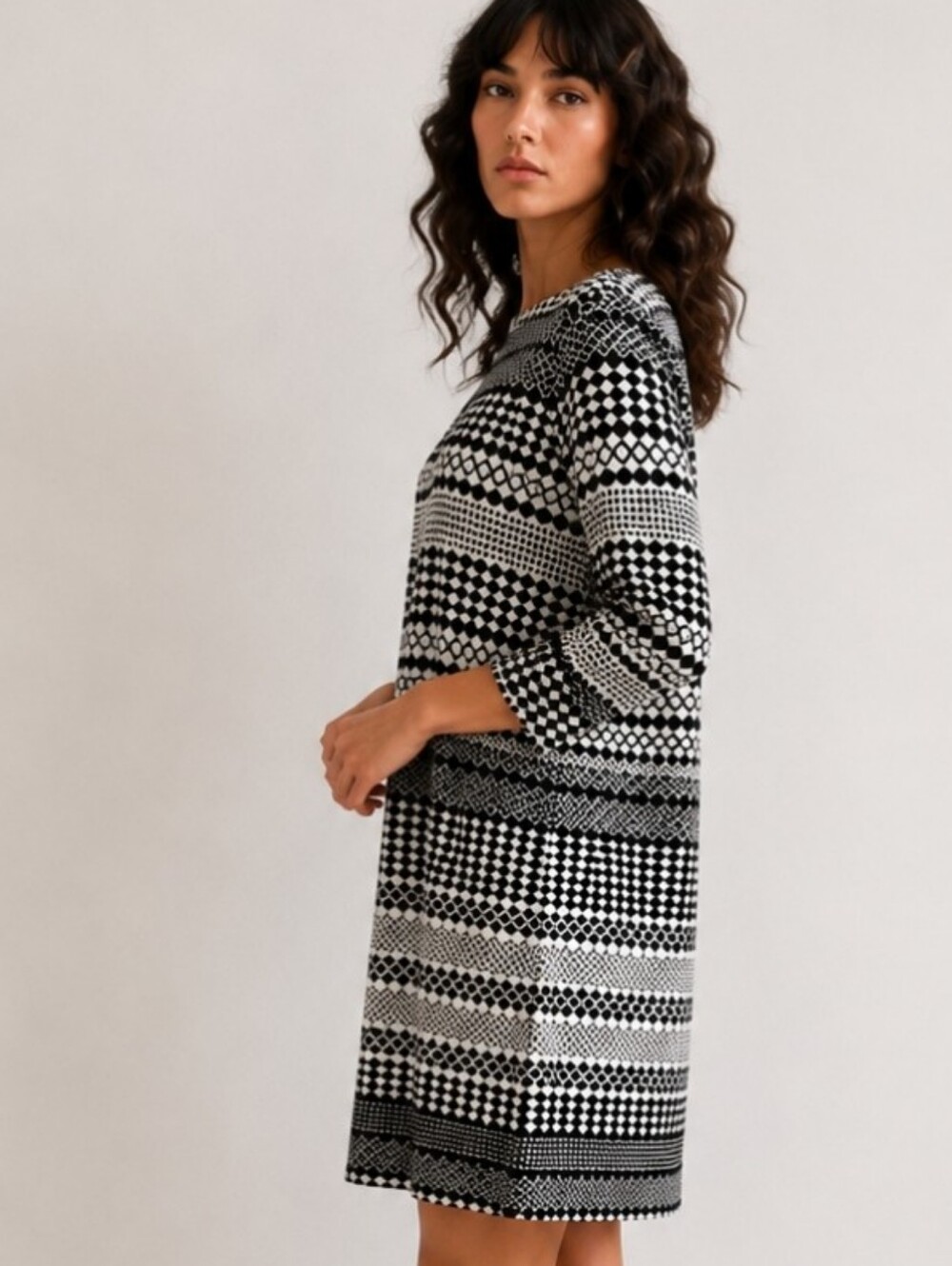 Jockey Black & White Geometric Print Jersey Knit Mini Dress | Stretch - Picture 10 of 10